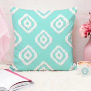 Teal Geometrical Ikat Ethnic Printed Cotton Canvas Cushion Covers, Set of 2 (24 x 24 Inches)
